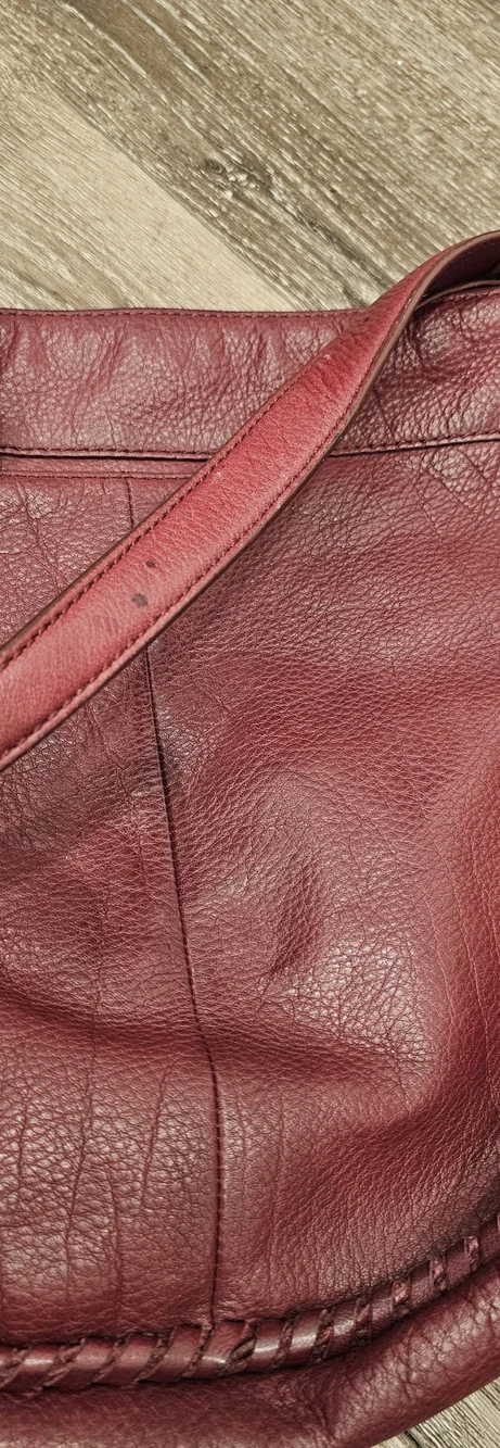 C- HOBO Burgundy Leather Shoulder Bag Whipstitching & Tassel (Medium/Large Size)